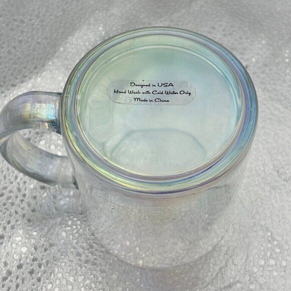 Clear iridescent Glass Coffee Mug Set of 2 Handle Tea Modern Classic Minimalist - Picture 7 of 10